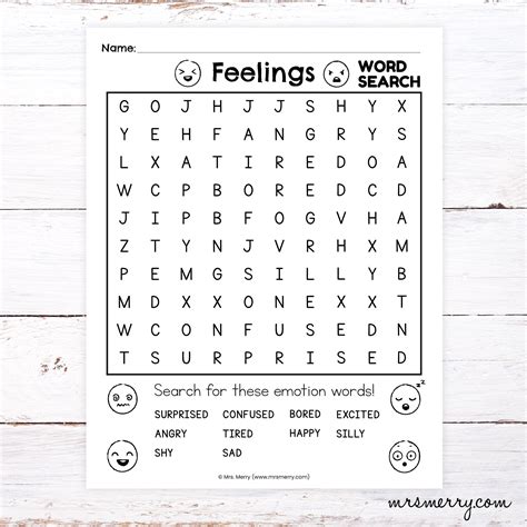 Feelings And Emotions Word Search Printable